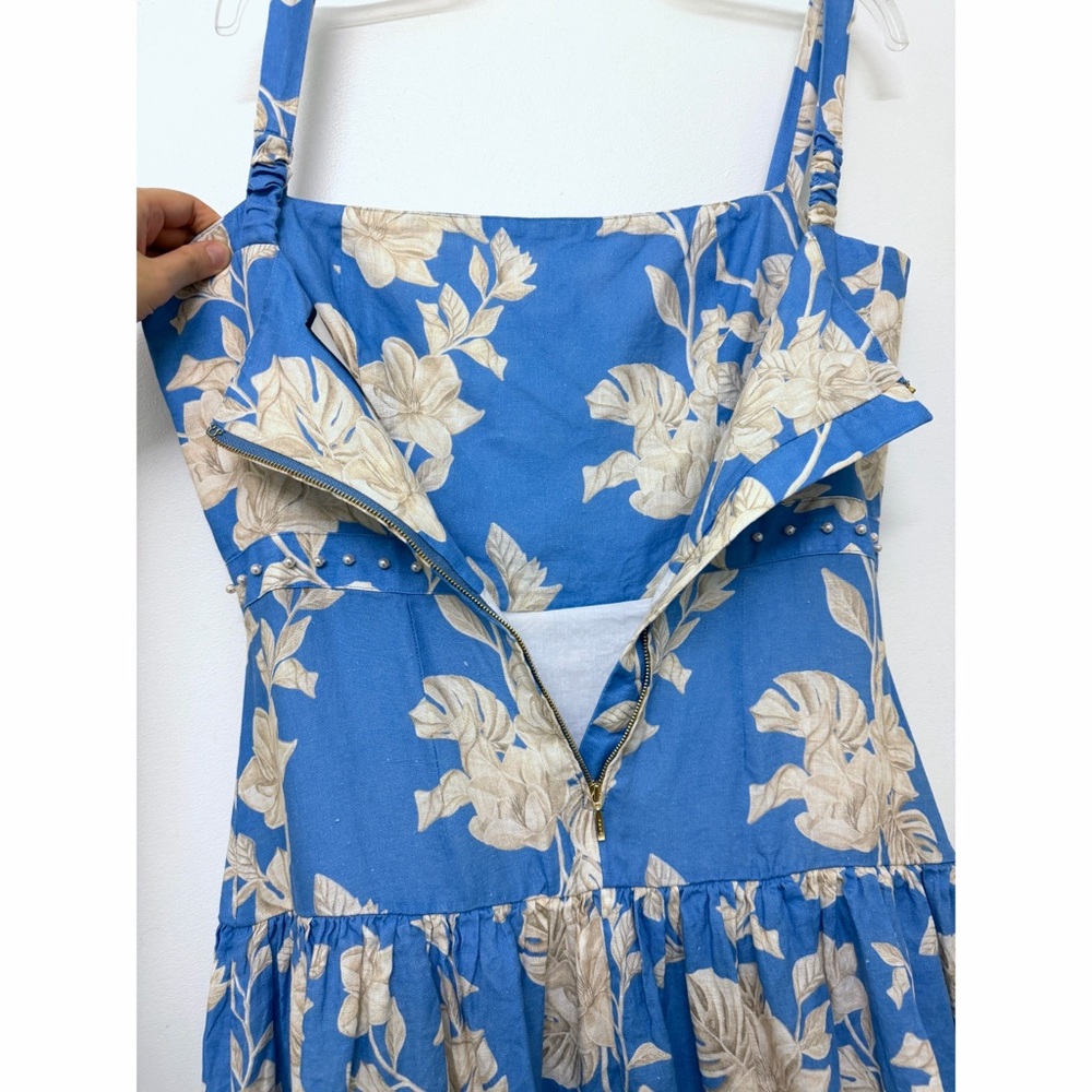 Agua by Agua Bendita Lima Madera Maxi Dress Linen Blue Ivory Floral Print L - Picture 15 of 16